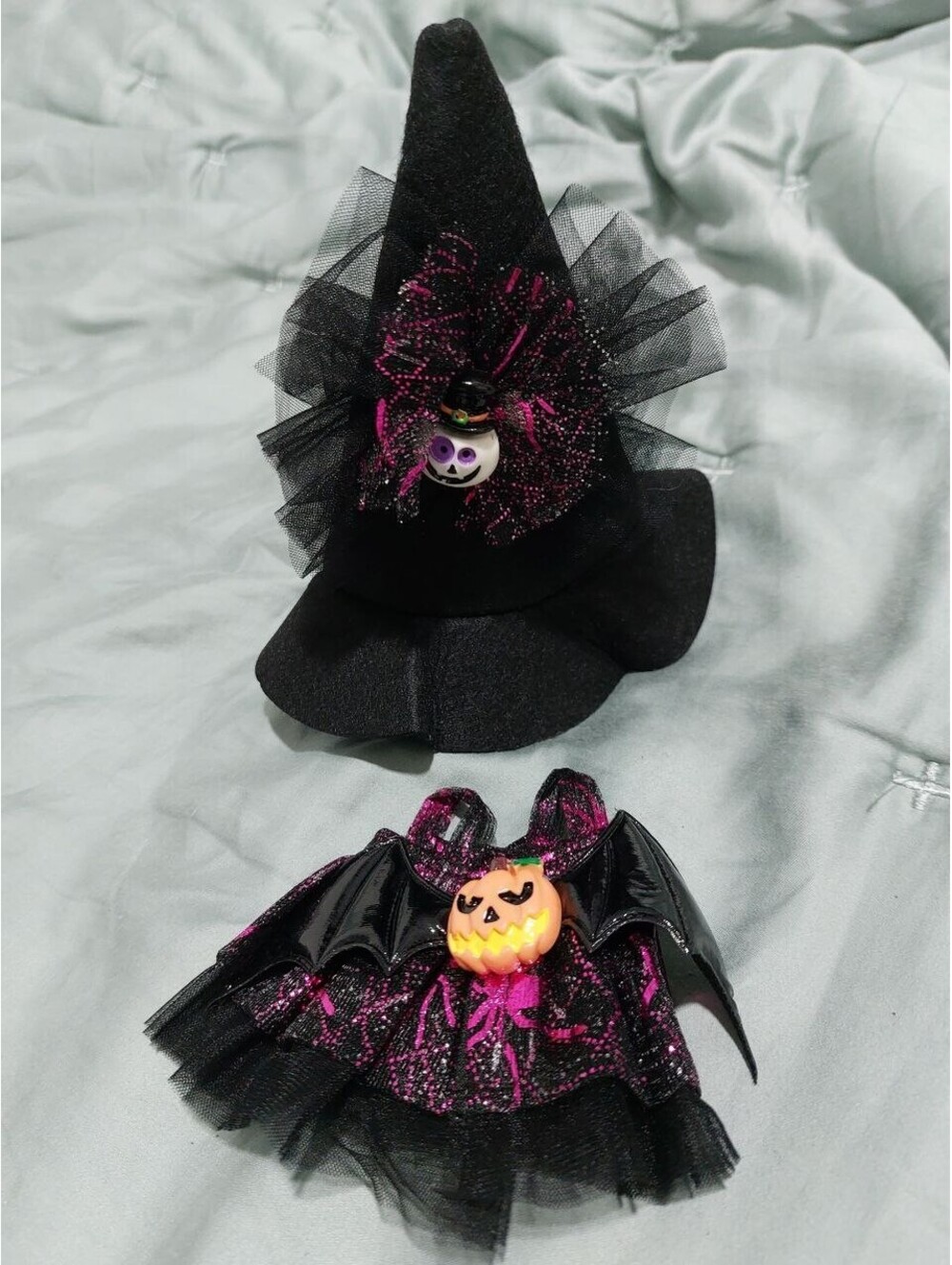 Halloween Clothes for Labubu Black and Purple Skirt with Hat Outfit New